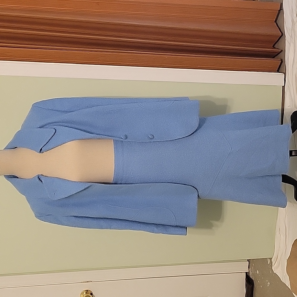 (D)Eugene Klein blue wool blazer and skirt set size large
